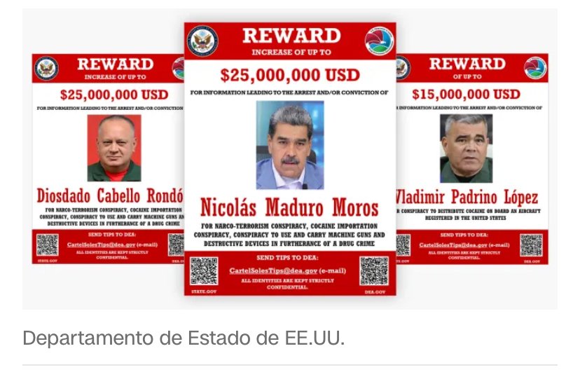 EE.UU. aumenta recompensa para detención de Maduro: US$ 25 millones por información que lleve a su captura